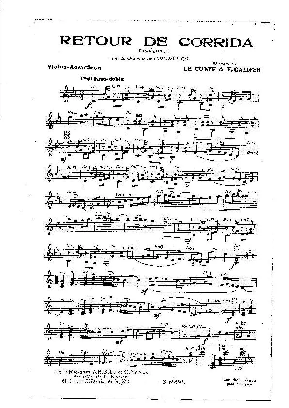 télécharger la partition d'accordéon Retour de corrida (Orchestration Complète) (Paso Doble) au format PDF