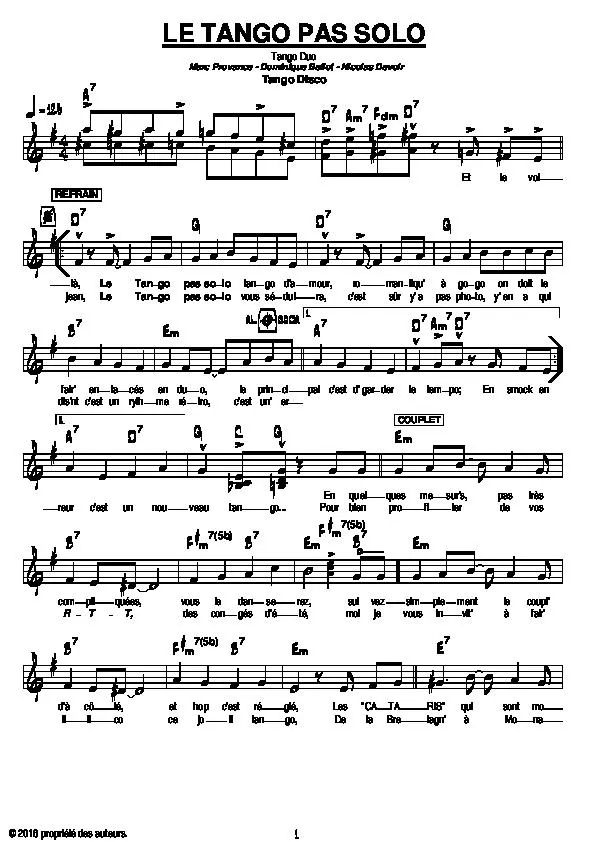 télécharger la partition d'accordéon Le tango pas solo (Tango Disco) au format PDF
