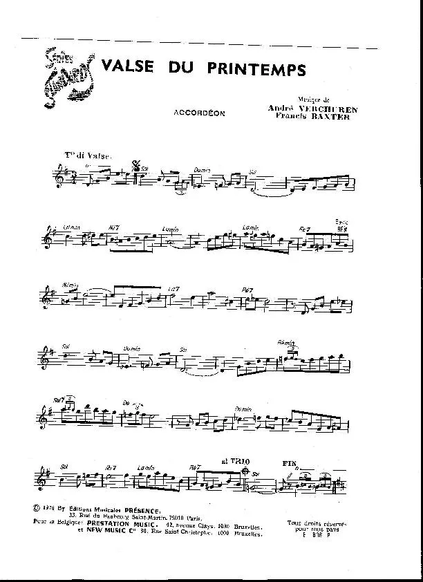 télécharger la partition d'accordéon Valse du Printemps (Orchestration Complète) au format PDF