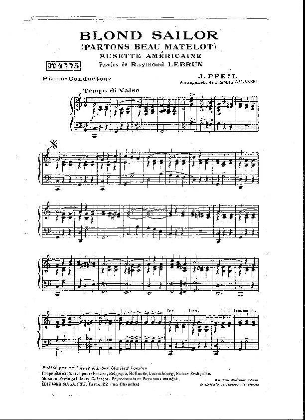 télécharger la partition d'accordéon Blond Sailor (Partons beau matelot) (Arrangement : Francis Salabert) (Valse Chantée) au format PDF