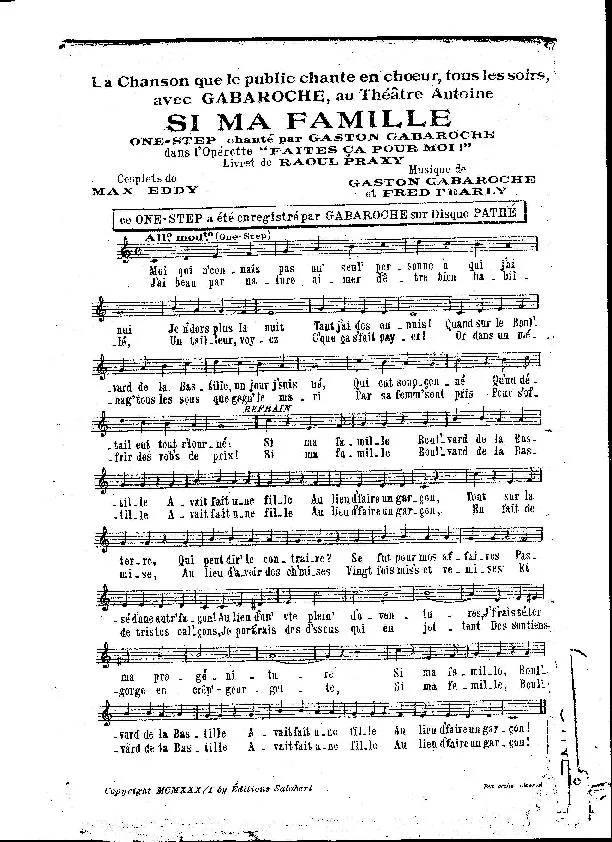 télécharger la partition d'accordéon Si ma famille (De l'Opérette : Faites ça pour moi) (One Step Chanté) au format PDF