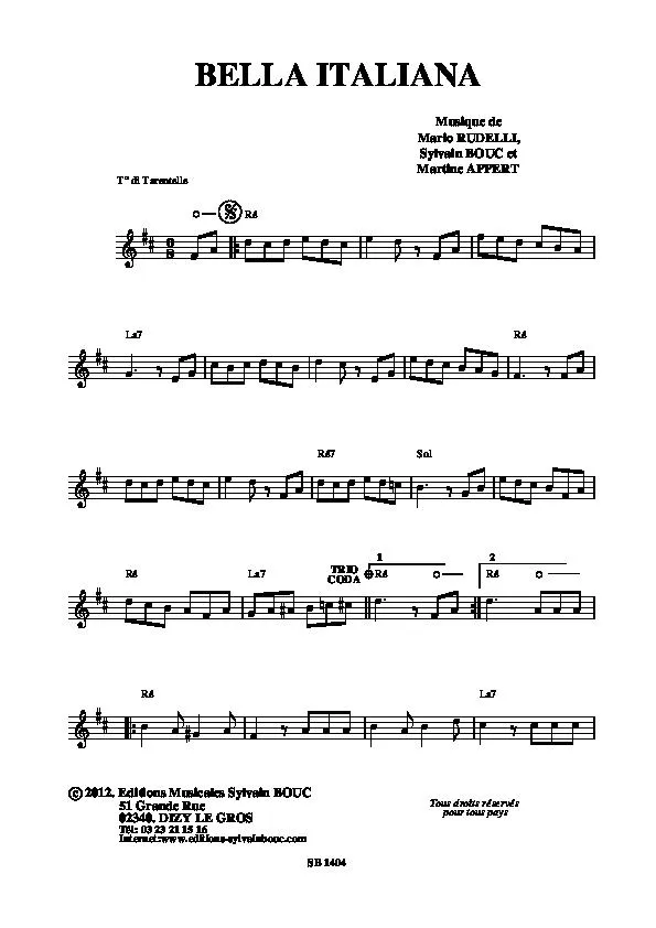 télécharger la partition d'accordéon Bella Italiana (Tarentelle) au format PDF