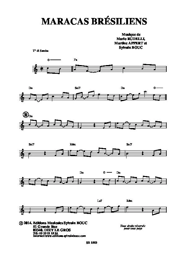 télécharger la partition d'accordéon Maracas Brésiliens (Samba) au format PDF