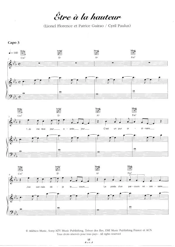 télécharger la partition d'accordéon Etre à la hauteur (Chant : Emmanuel Moire / Le roi soleil) au format PDF