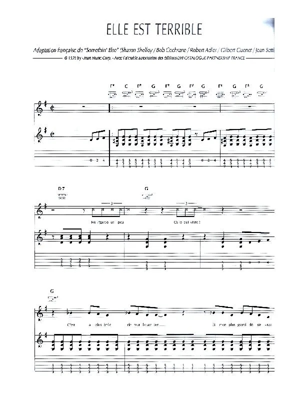 télécharger la partition d'accordéon Elle est terrible (Chant : Johnny Hallyday) (Adaptation Française de : Somethin Else) au format PDF