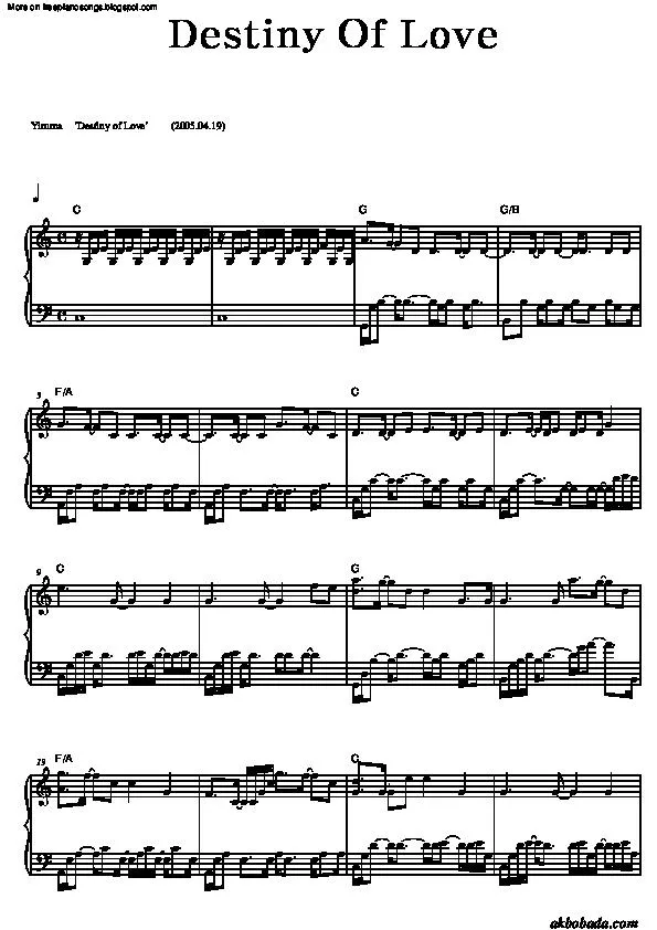 télécharger la partition d'accordéon Destiny of Love au format PDF