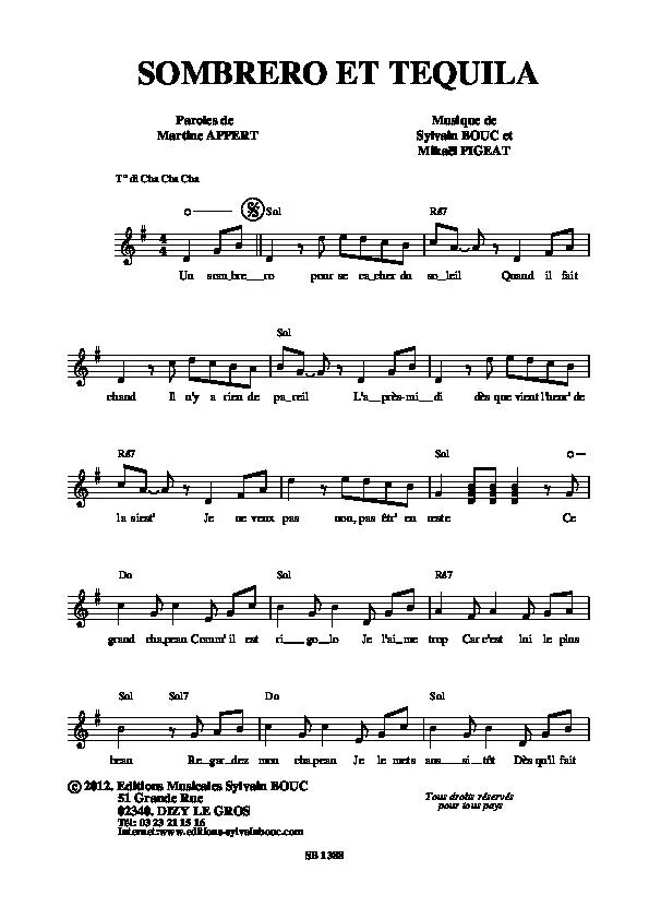 télécharger la partition d'accordéon Sombrero et Téquila (Cha Cha Cha) au format PDF