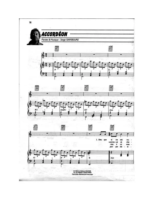 télécharger la partition d'accordéon Accordéon (Interprète : Edith Piaf) (Valse) au format PDF