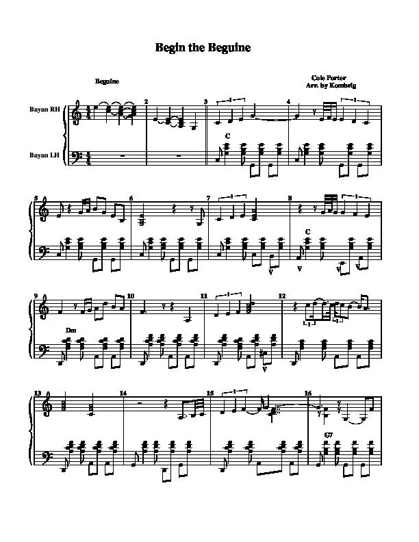 télécharger la partition d'accordéon Begin the Beguine (Arrangement : Kombrig) (Accordéon Bayan) au format PDF