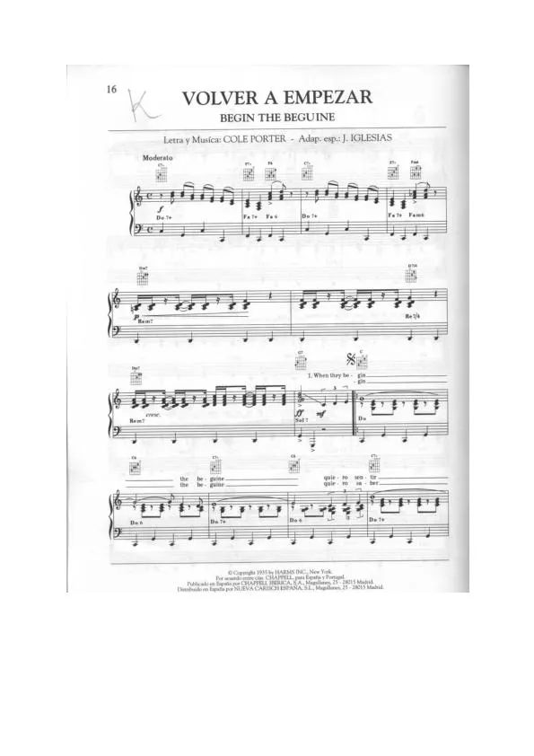 télécharger la partition d'accordéon Volver A Empezar (Begin the Beguine) (Chant : Julio Iglesias) au format PDF