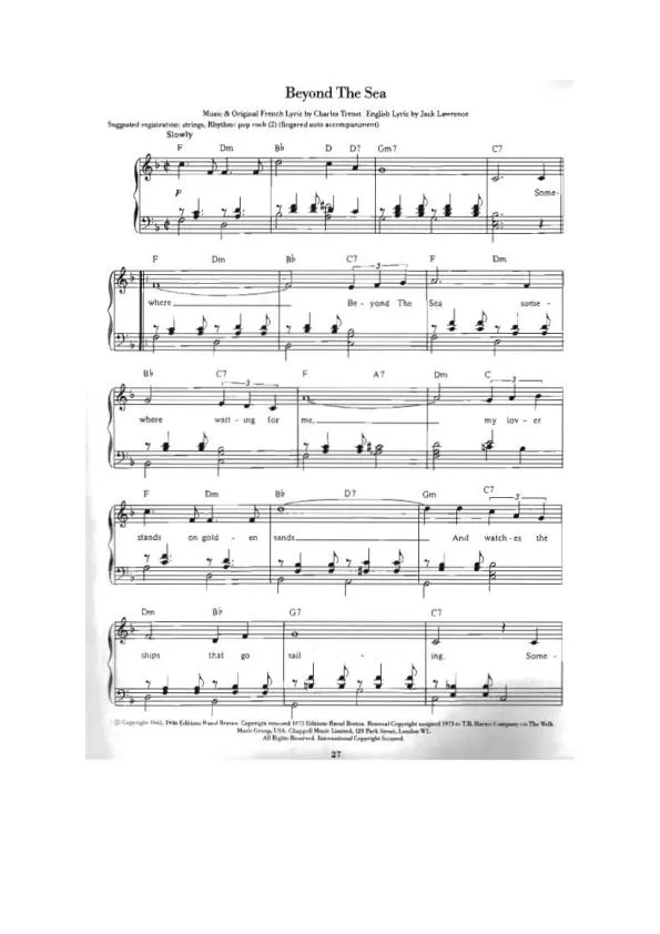 télécharger la partition d'accordéon Beyond the sea (La mer) (Interprète : Frank Sinatra) au format PDF