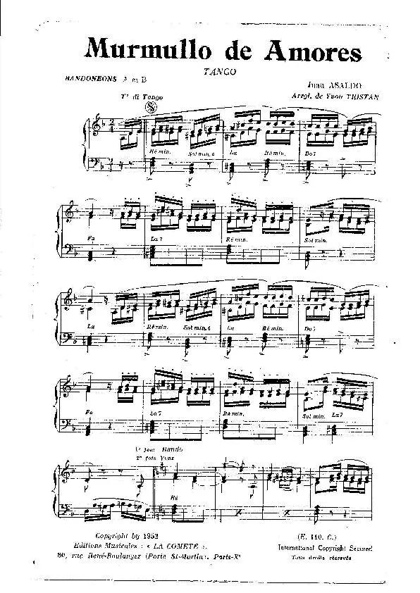 télécharger la partition d'accordéon Murmullo de amores (Arrangement : Yvon Tristan) (Sur les motifs de la chanson de Claude Tissier) (Tango) au format PDF