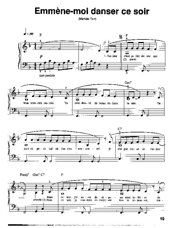 télécharger la partition d'accordéon Emmène moi danser ce soir (Chant : Michèle Torr) au format PDF