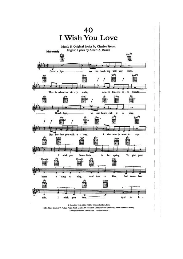 télécharger la partition d'accordéon I wish you love (Que reste t-Il de nos amours) (Chant : Frank Sinatra) au format PDF