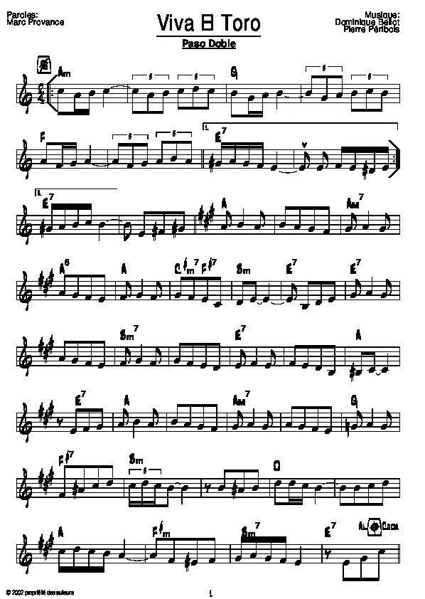 télécharger la partition d'accordéon Viva el Toro (Paso Doble) au format PDF