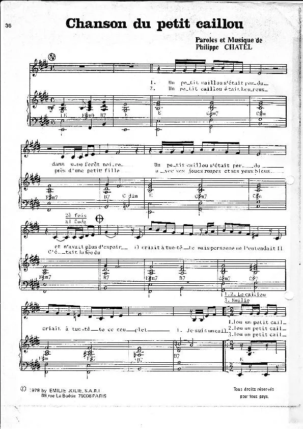télécharger la partition d'accordéon Chanson du petit caillou (Chant : Emilie Jolie) au format PDF