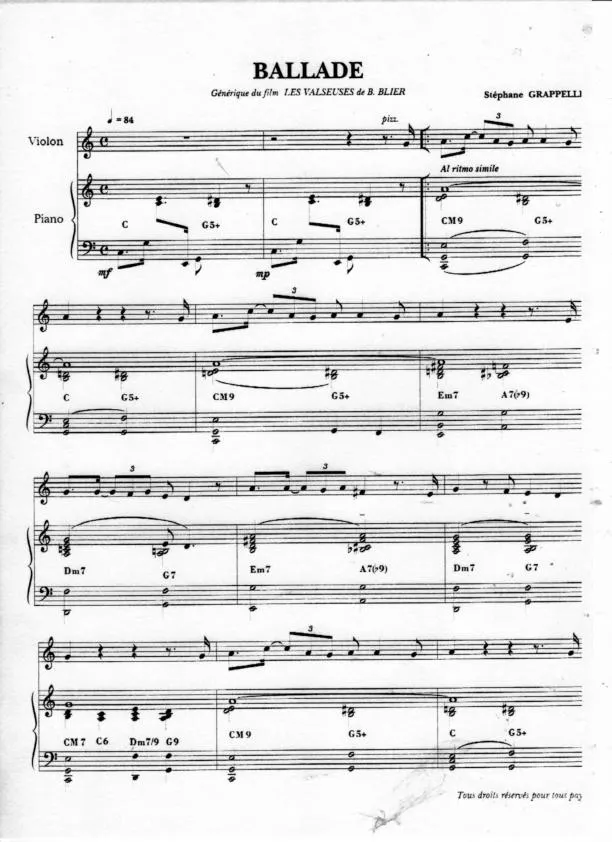 télécharger la partition d'accordéon Ballade (Générique du film : Les Valseuse de Bertrant Blier) au format PDF