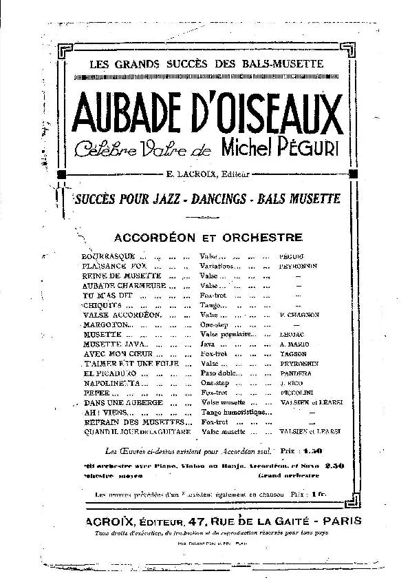 télécharger la partition d'accordéon Aubade d'oiseaux (Valse) au format PDF