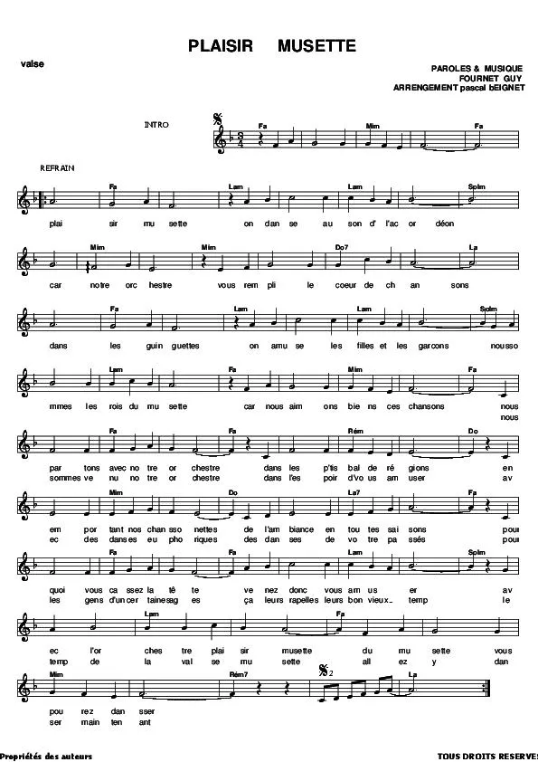 télécharger la partition d'accordéon Plaisir Musette (Arrangement : Pascal Beignet) (Valse) au format PDF
