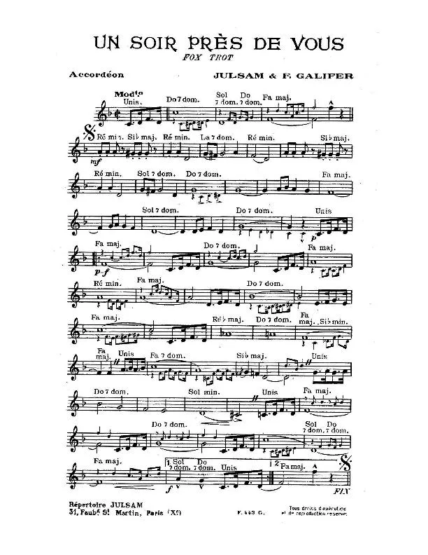 télécharger la partition d'accordéon Un soir près de vous (Fox Trot) au format PDF