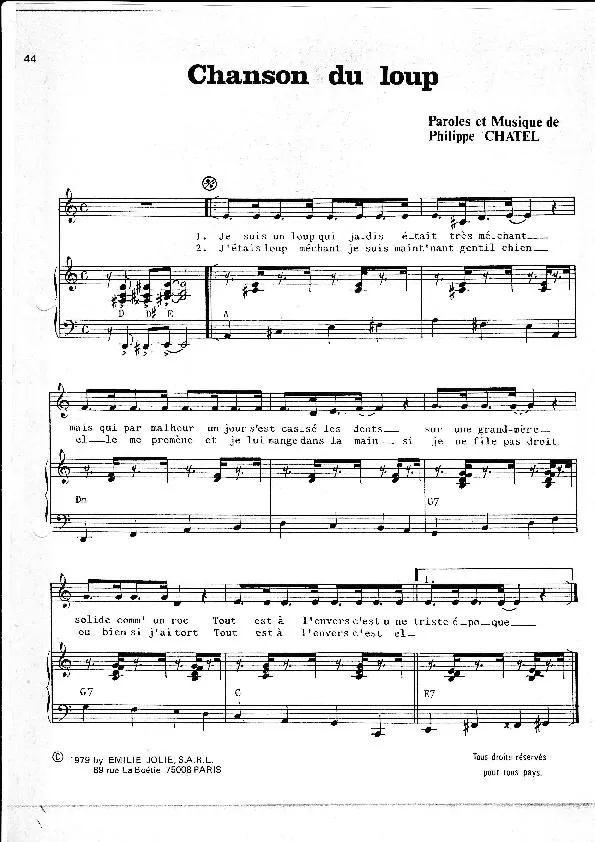 télécharger la partition d'accordéon Chanson du loup au format PDF