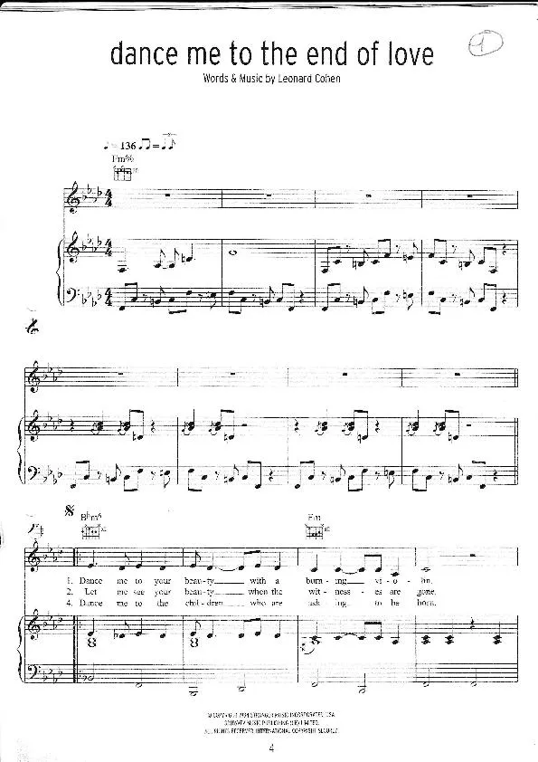 télécharger la partition d'accordéon Dance me to the end of love au format PDF