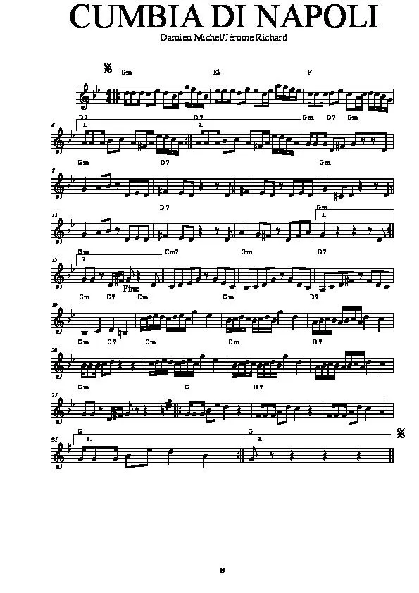 télécharger la partition d'accordéon Cumbia di Napoli au format PDF
