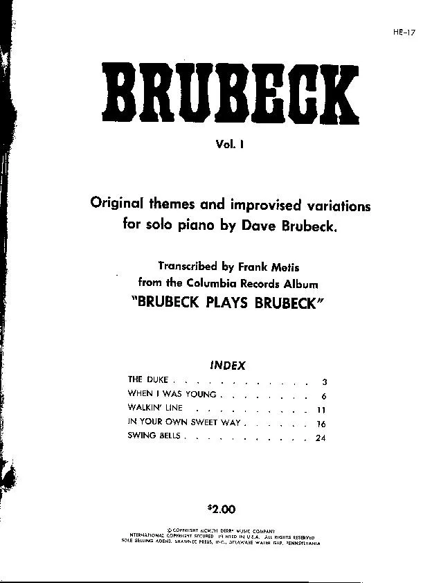 télécharger la partition d'accordéon Brubeck plays Brubeck (Volume1) (Transcription : Frank Metis) (Piano Solo) (5 Titres) au format PDF