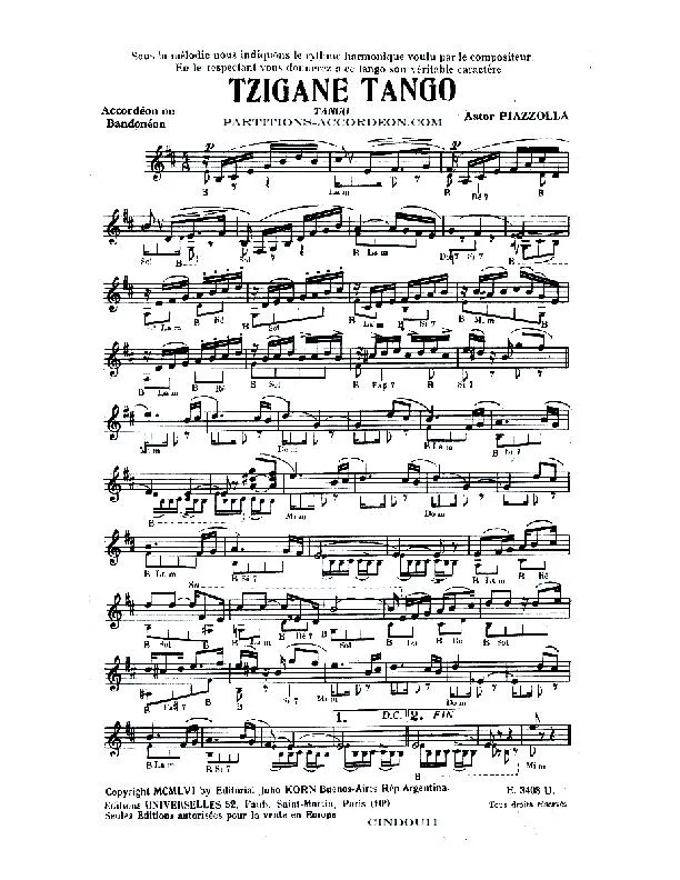 télécharger la partition d'accordéon Tzigane Tango au format PDF