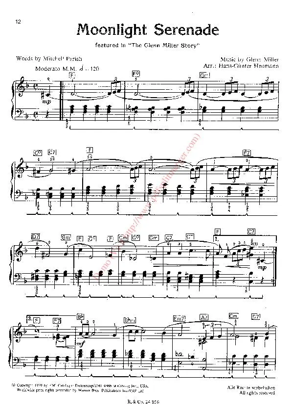 télécharger la partition d'accordéon Moonlight Serenade (Arrangement : Hans-Günter Heumann) (Piano Solo) au format PDF