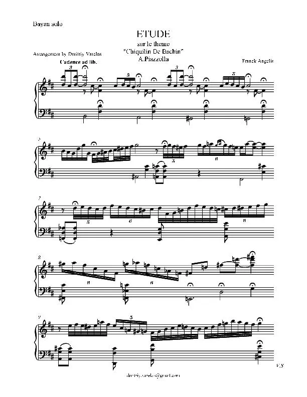 télécharger la partition d'accordéon Etude sur le theme Chiquilin de Bachin d'Astor Piazzolla (Arrangement by : Dmitriy Varelas) au format PDF