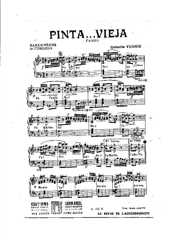 télécharger la partition d'accordéon Pinta Vieja (Tango) au format PDF