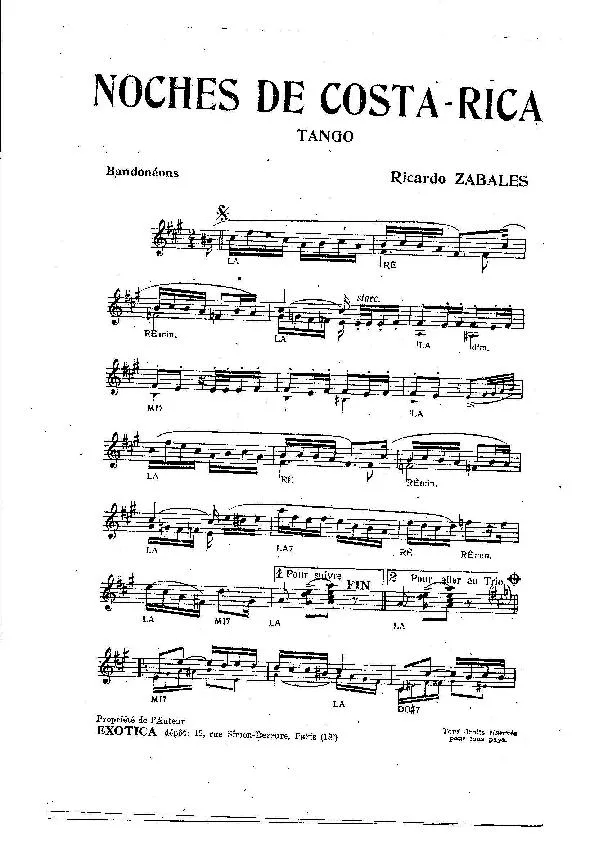 télécharger la partition d'accordéon Noches de Costa Rica (Tango) au format PDF