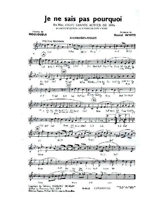 télécharger la partition d'accordéon Je ne sais pas pourquoi (Du Film : Tout chante autour de moi) (Orchestration Complète) (Fox) au format PDF