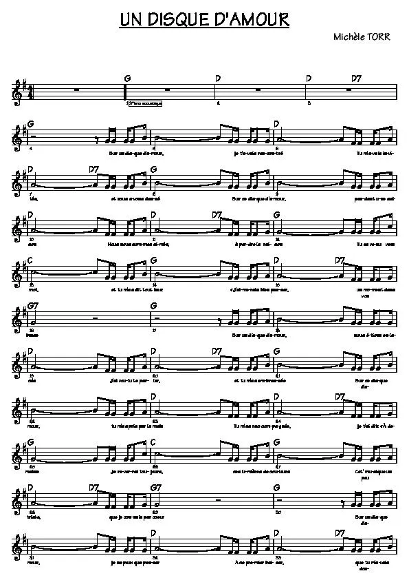 télécharger la partition d'accordéon Un disque d'amour (Chant : Michèle Torr) (Relevé) au format PDF