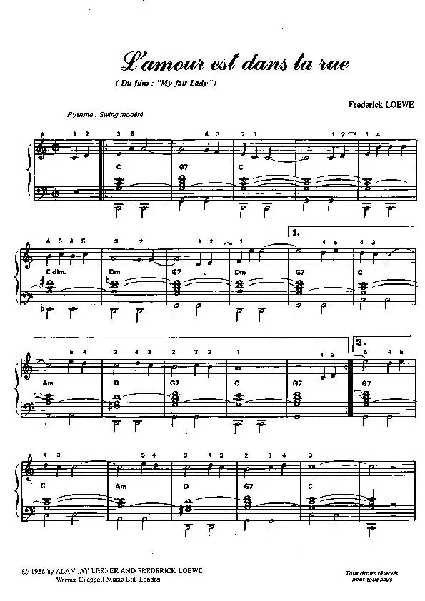 télécharger la partition d'accordéon L'amour est dans ta rue (Du film : My fair Lady) (Swing) au format PDF