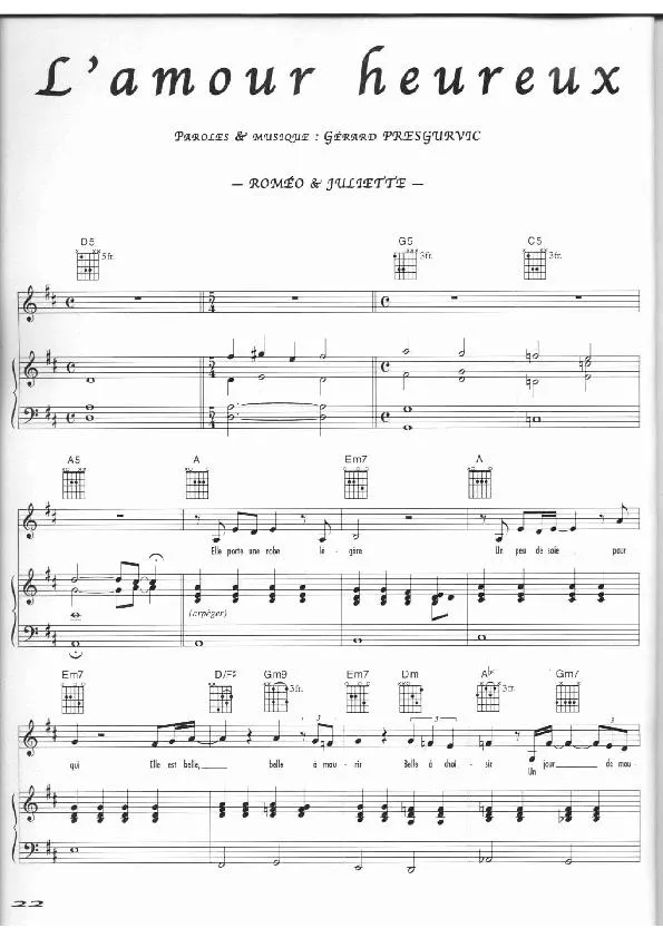 télécharger la partition d'accordéon L'amour heureux (Roméo & Juliette) au format PDF