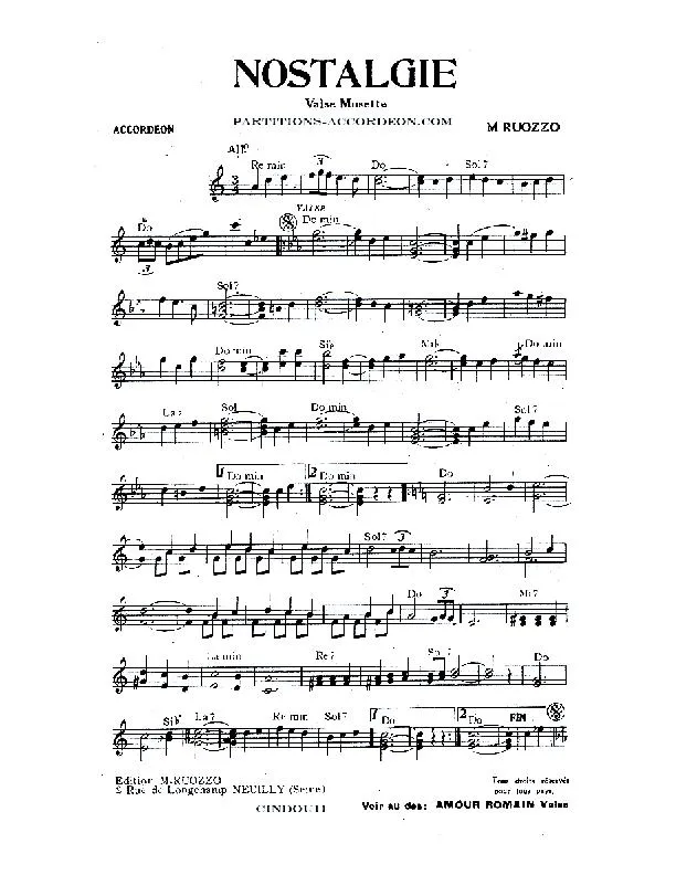 télécharger la partition d'accordéon Nostalgie (Orchestration) (Valse Musette) au format PDF