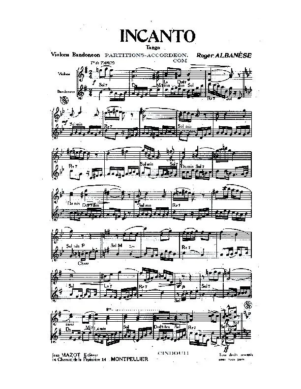 télécharger la partition d'accordéon Incanto (Tango) au format PDF