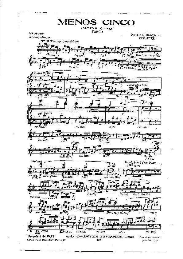 télécharger la partition d'accordéon Menos Cinco (Moins cinq) + Chantez Tziganes (Tango + Tango Chanté) au format PDF