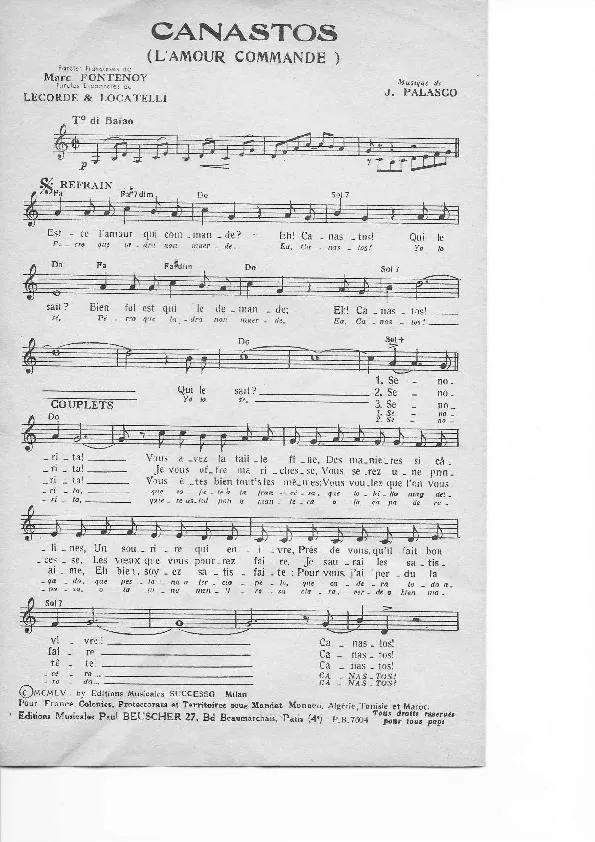télécharger la partition d'accordéon Canastos (L'Amour commande) (Chant : Luis Mariano / Gloria Lasso) (Baïao) au format PDF