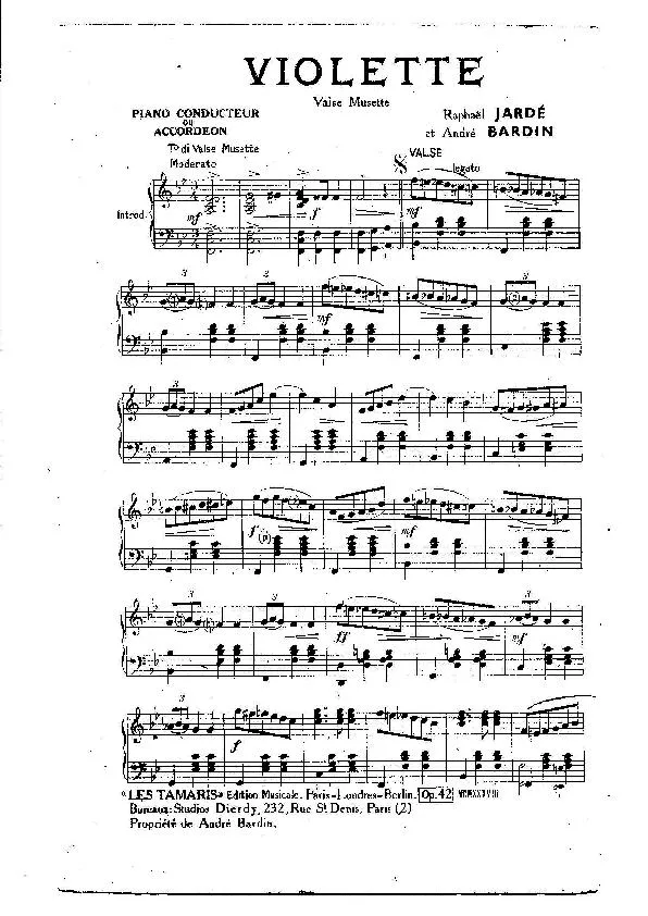 télécharger la partition d'accordéon Violette (Valse Musette) au format PDF