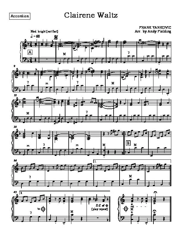 télécharger la partition d'accordéon Clairene Waltz (Arrangement : Andy Fielding) au format PDF