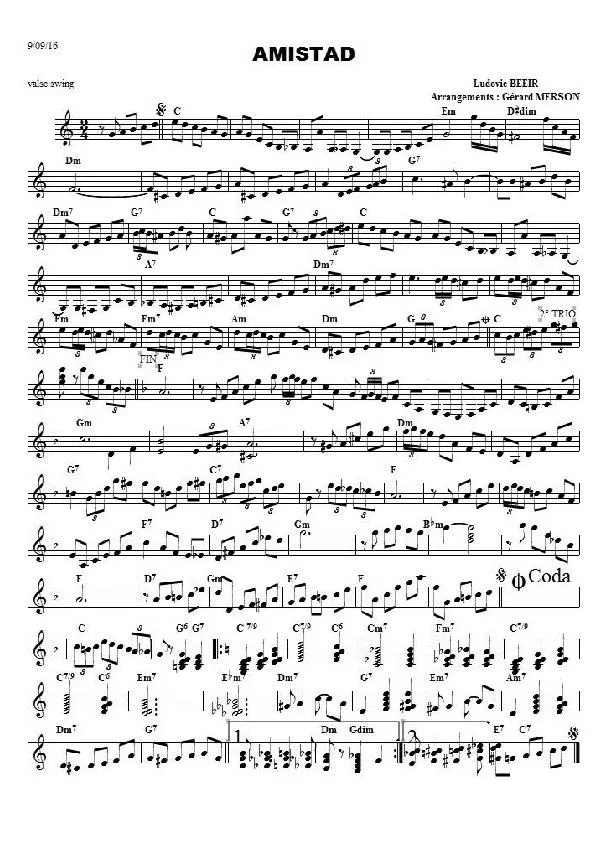 télécharger la partition d'accordéon Amistad (Arrangement : Gérard Merson) (Valse Swing) au format PDF