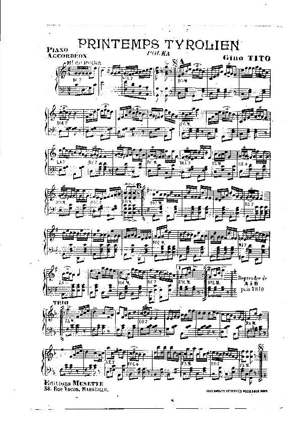 télécharger la partition d'accordéon Printemps Tyrolien (Polka) au format PDF