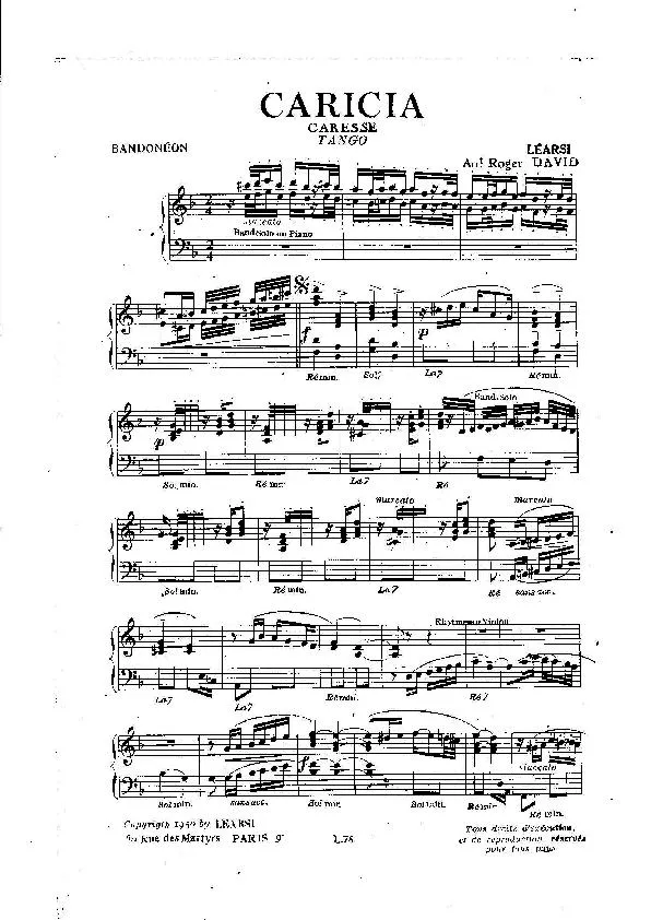 télécharger la partition d'accordéon Caricia (Caresse) (Arrangement : Roger David) (Tango Typique) au format PDF