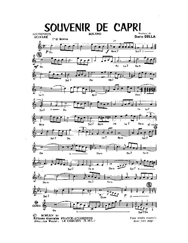 télécharger la partition d'accordéon Souvenir de Capri (Boléro) au format PDF