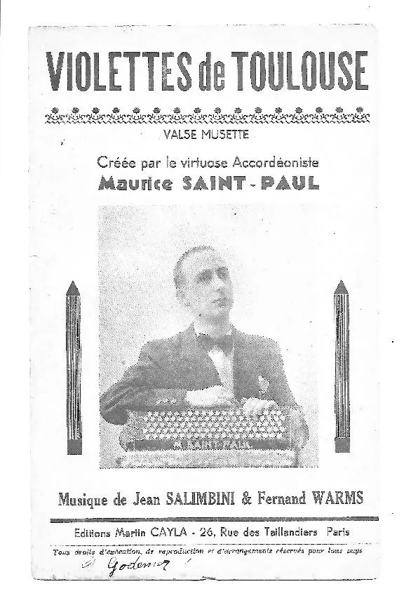 télécharger la partition d'accordéon Violettes de Toulouse (Créée par : Maurice Saint-Paul) (Valse Musette) au format PDF