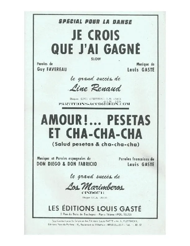 télécharger la partition d'accordéon Amour Pesetas et Cha Cha Cha (Salud Pesetas y Cha Cha Cha)  au format PDF