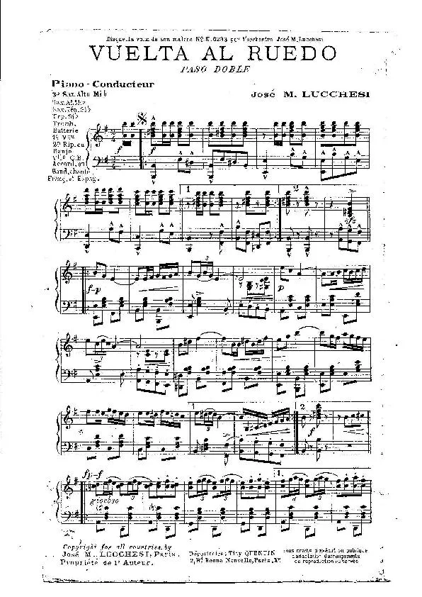 télécharger la partition d'accordéon Vuelta al ruedo (Paso Doble) (Partie Piano)  au format PDF